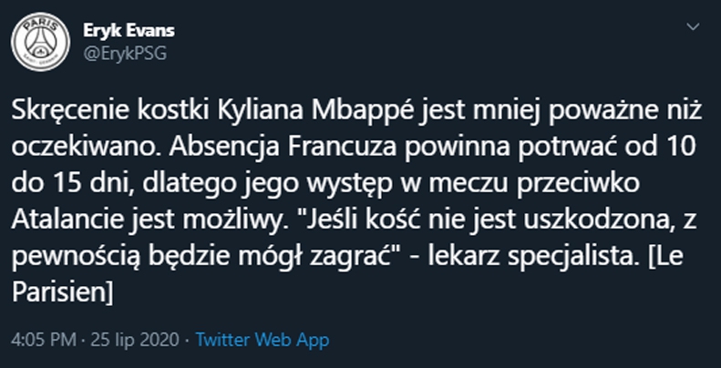 DOBRE WIEŚCI ws. urazu Kyliana Mbappe!